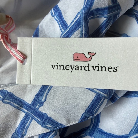 Vineyard Vines Bamboo Lattice Halter Jumpsuit Size 10 Blue White - Picture 11 of 16